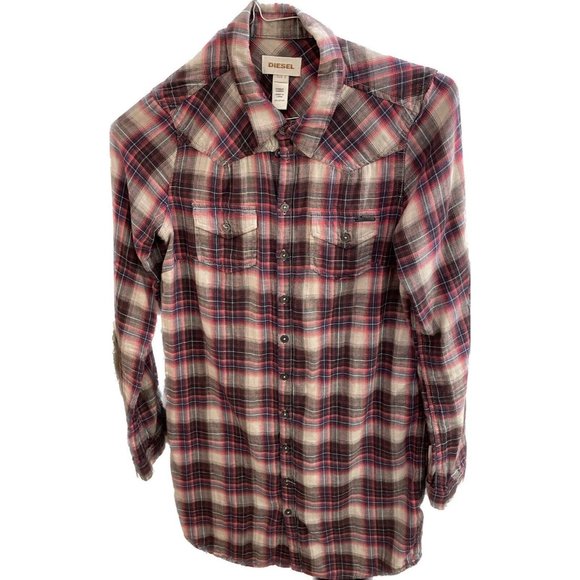 Diesel Red Plaid Long Sleeve Shirt Small - Picture 1 of 7